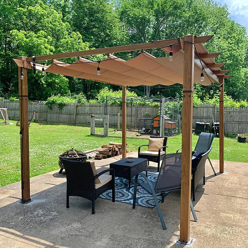 Fabric Top Pergola Wood-looking