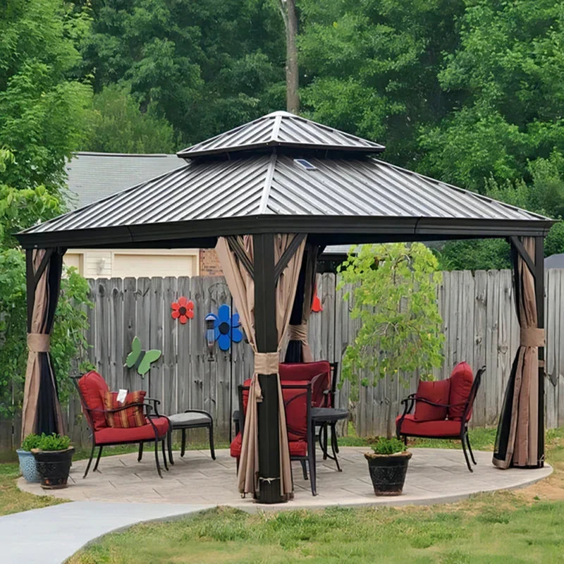 Hardtop Gazebo Brown with Drainage Gutters