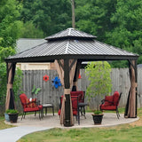 Hardtop Gazebo Brown with Drainage Gutters