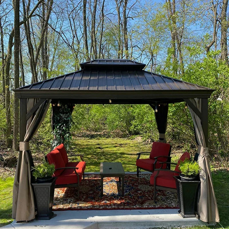 Hardtop Gazebo Brown with Drainage Gutters