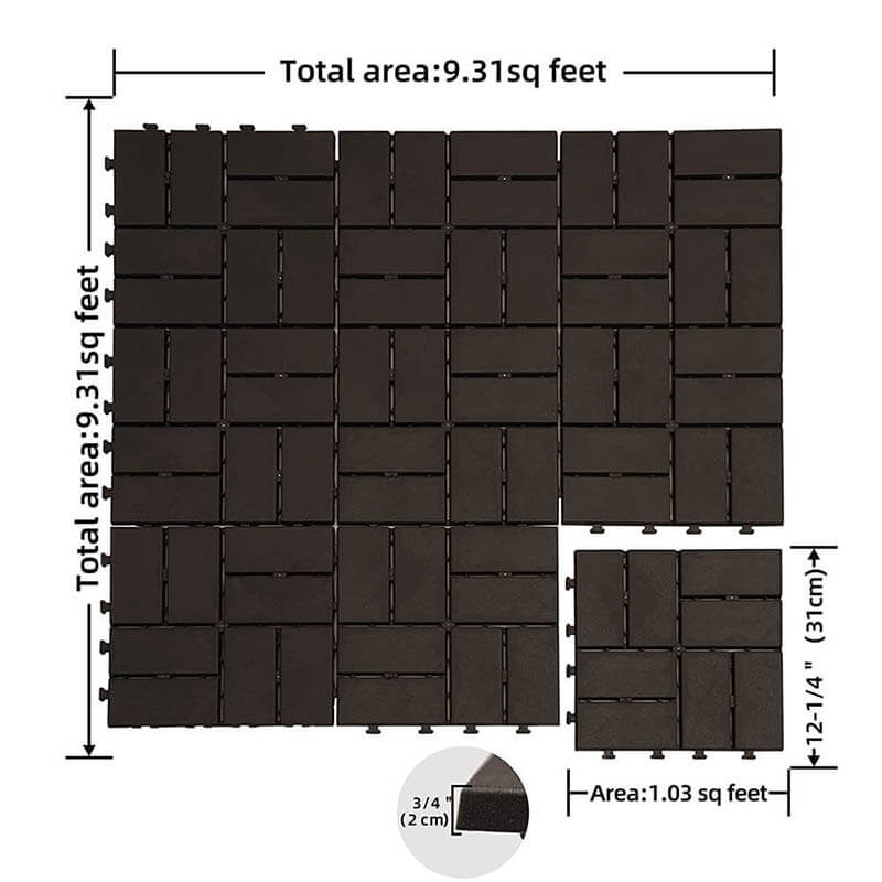 Checked Patio Interlocking Deck Tiles 27Pcs