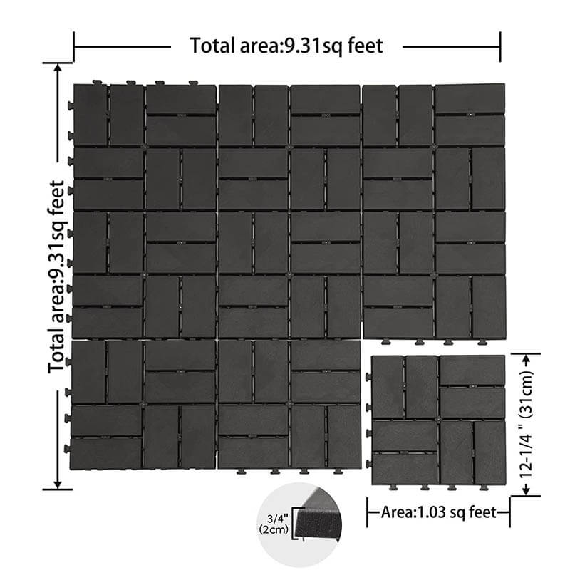 Checked Patio Interlocking Deck Tiles 27Pcs