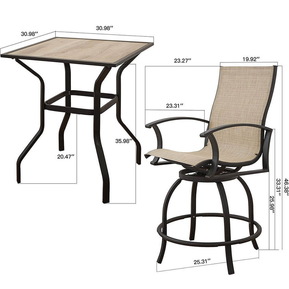 3 Piece Patio Textilene Bar Set