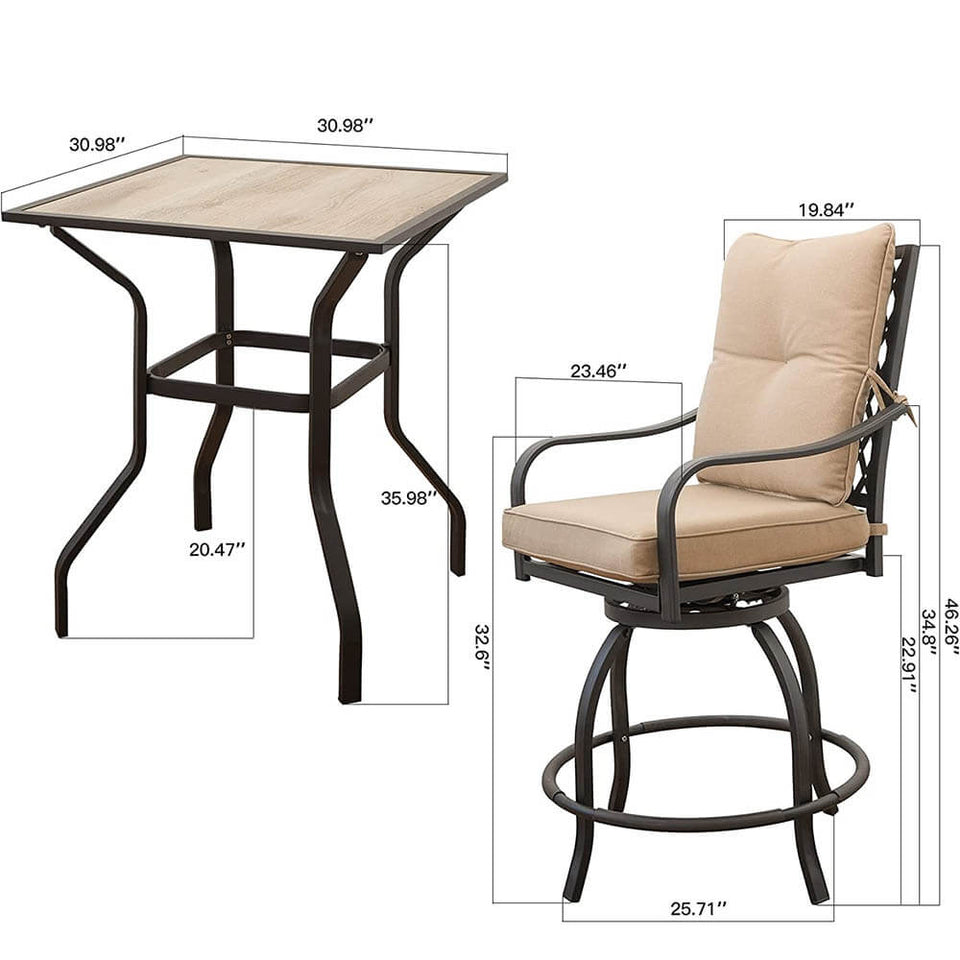 3 Piece Patio Bar Set with Cushion