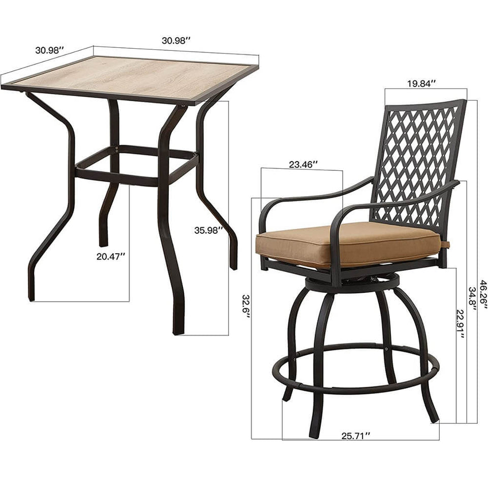 3 Piece Patio Bar Set with Cushion