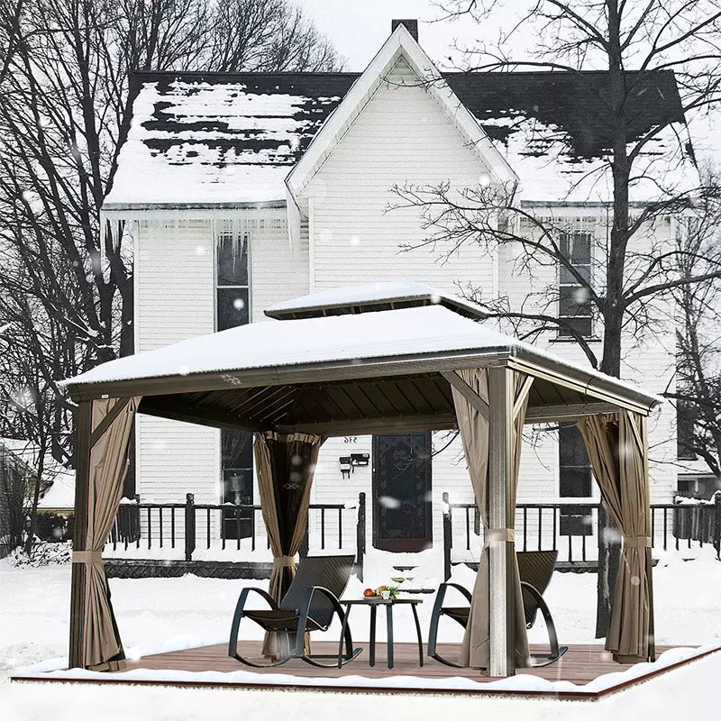 Hardtop Gazebo Brown with Drainage Gutters
