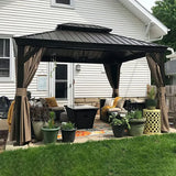 Hardtop Gazebo Brown with Drainage Gutters