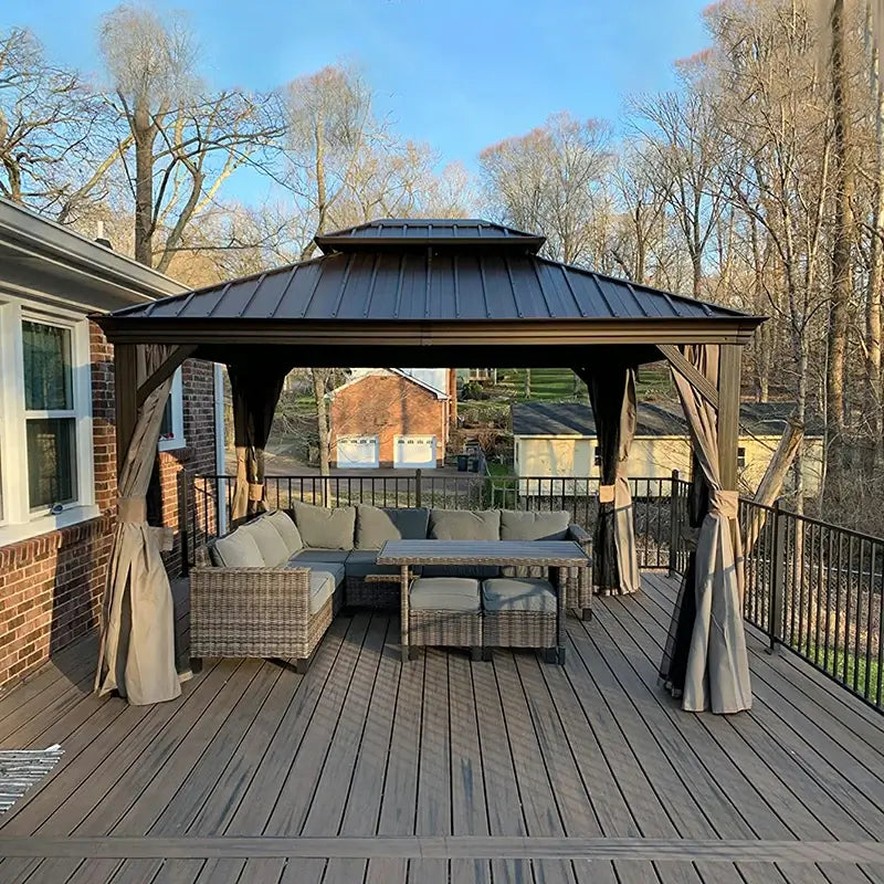 Hardtop Gazebo Brown with Drainage Gutters