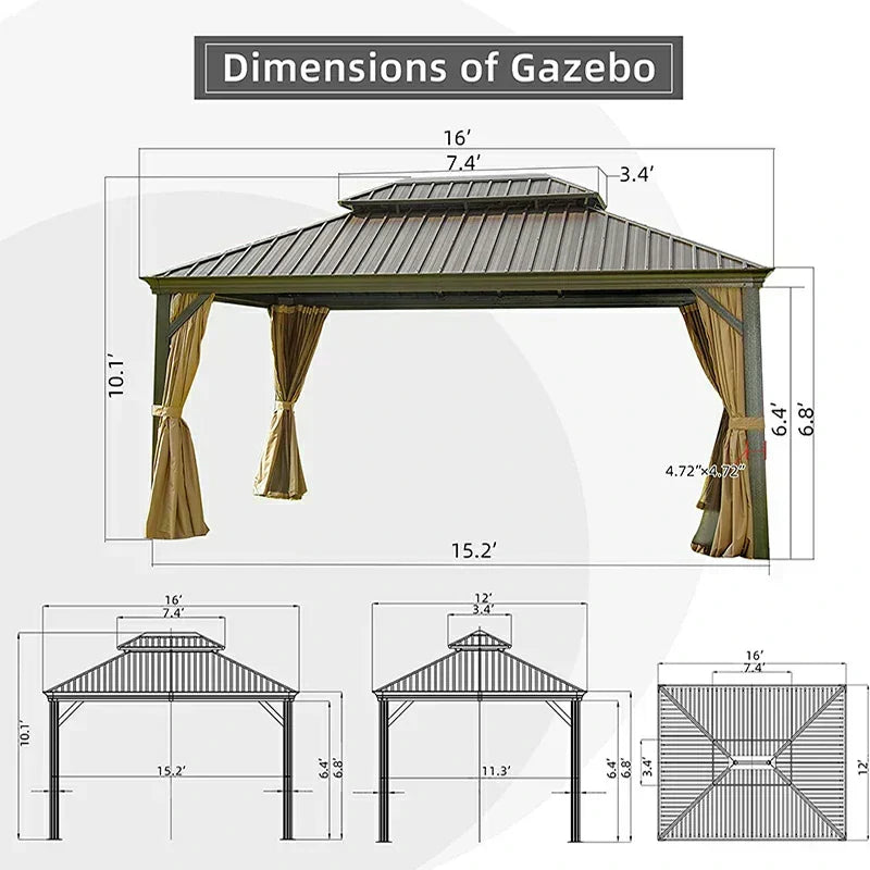 Hardtop Gazebo Brown with Drainage Gutters
