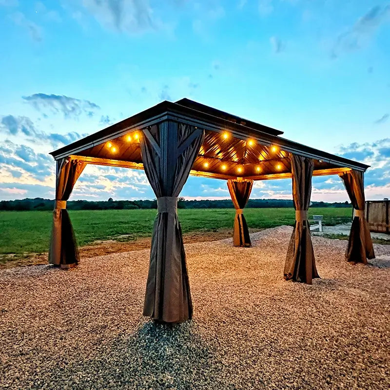 Hardtop Gazebo Brown with Drainage Gutters