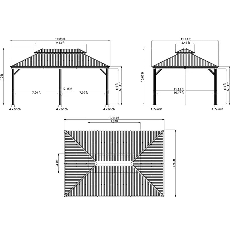 Hardtop Gazebo Brown with Drainage Gutters