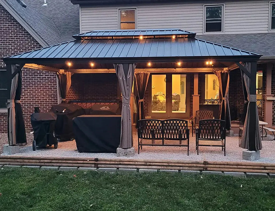 Hardtop Gazebo Brown with Drainage Gutters