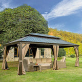 Hardtop Gazebo Brown with Drainage Gutters