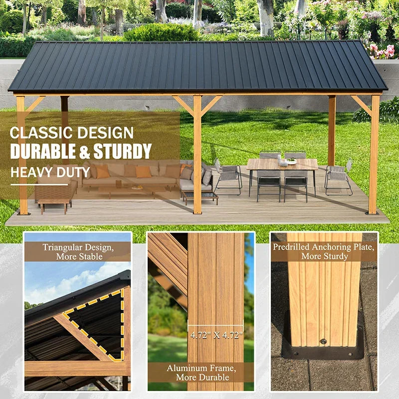 Gable Hardtop Gazebo - Wood-looking Frame