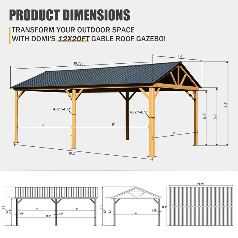Gable Hardtop Gazebo - Wood-looking Frame