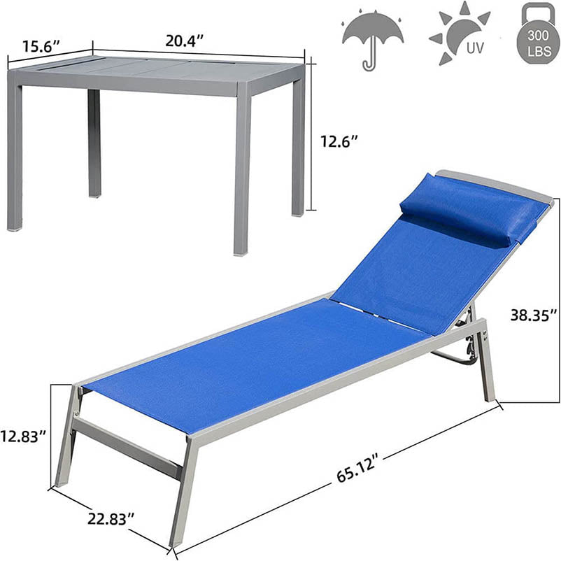 Sunbathing Aluminum Chaise Lounge Set of 3