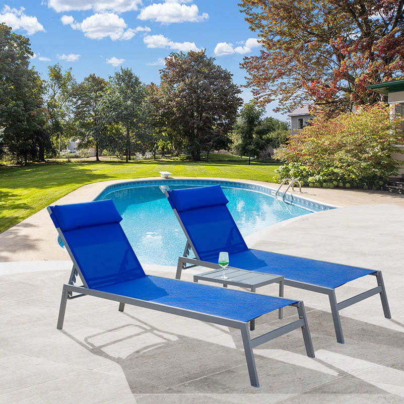 Steel Patio Chaise Lounge Set 3 Pieces