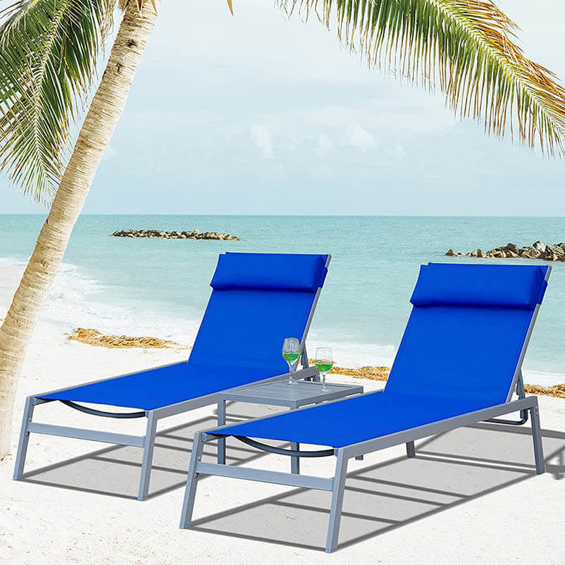 Steel Patio Chaise Lounge Set 3 Pieces