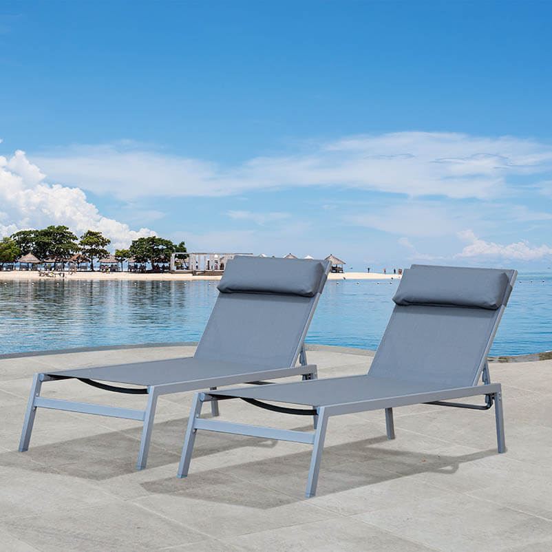Steel Patio Chaise Lounge Set 3 Pieces
