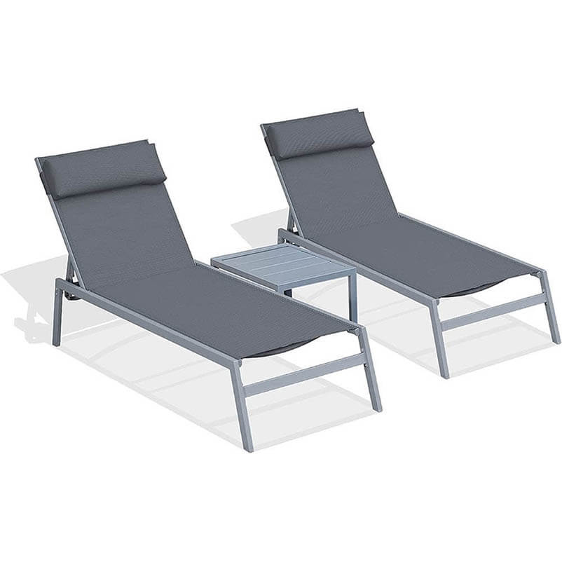 Steel Patio Chaise Lounge Set 3 Pieces