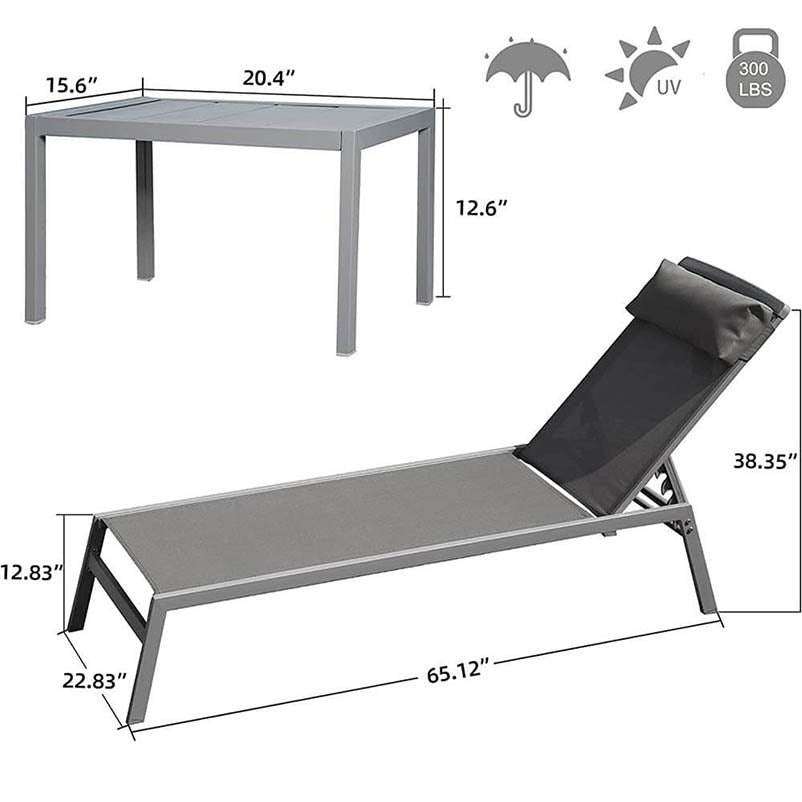 Sunbathing Aluminum Chaise Lounge Set of 3