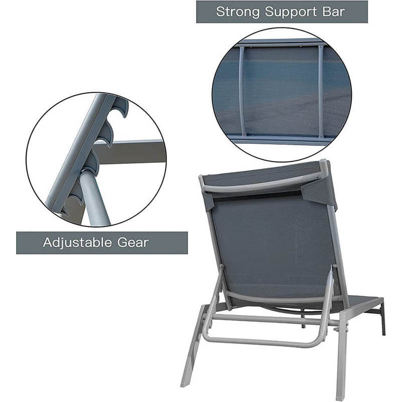 Steel Patio Chaise Lounge Set 3 Pieces