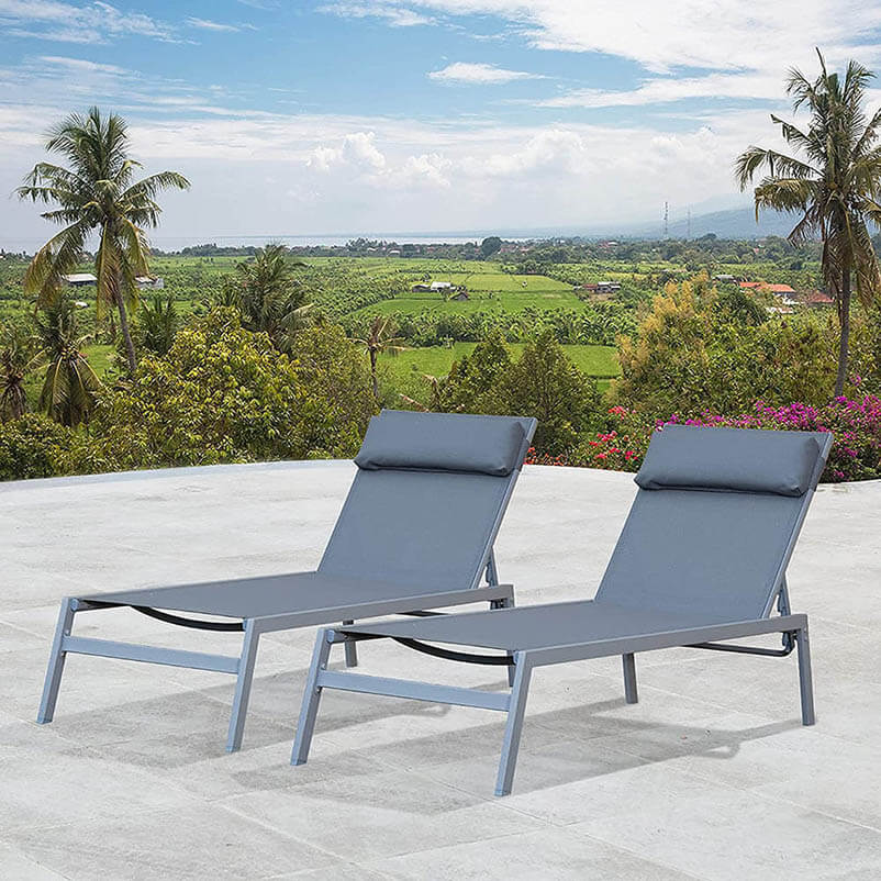 Steel Patio Chaise Lounge Set 3 Pieces