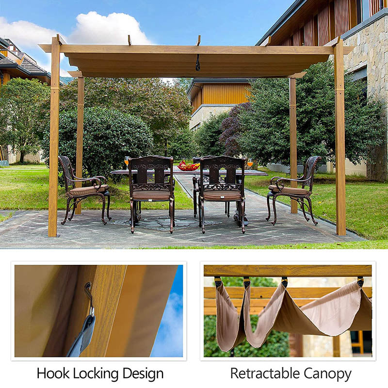 Fabric Top Pergola Wood-looking