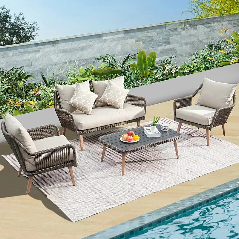 Rattan Sofa Set 4 Pieces - Khaki