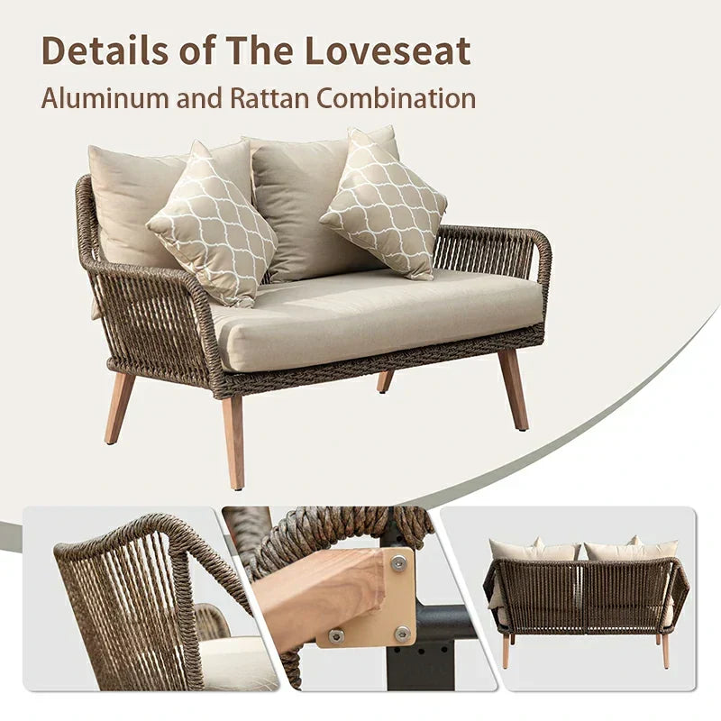 Rattan Sofa Set 4 Pieces - Khaki