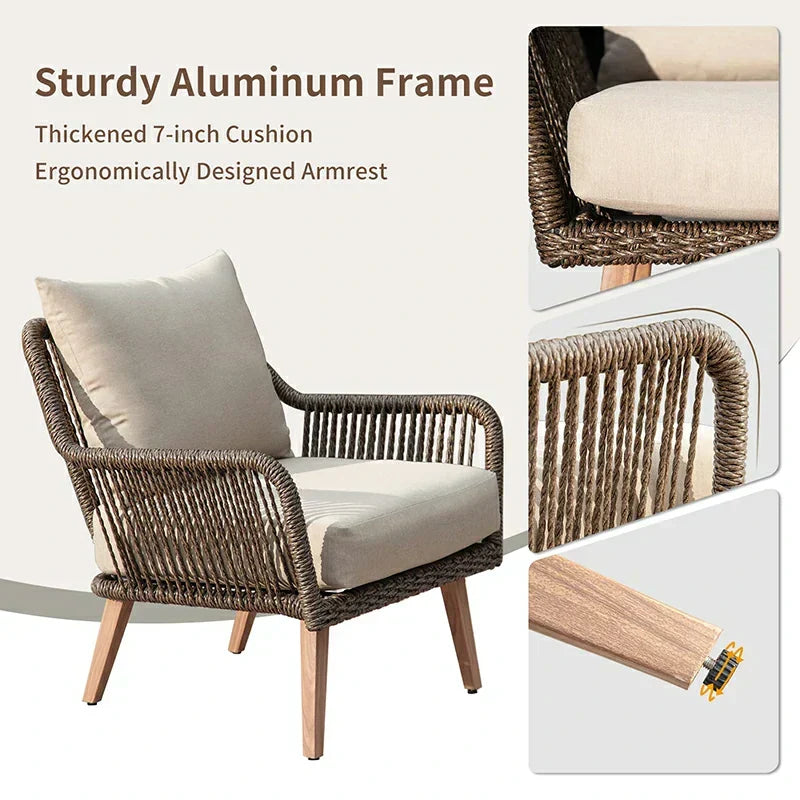 Rattan Sofa Set 4 Pieces - Khaki