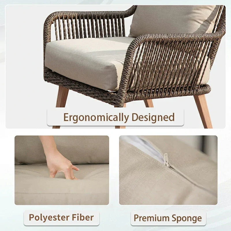 Rattan Sofa Set 4 Pieces - Khaki