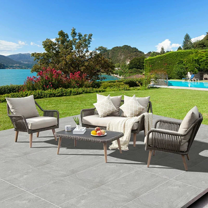 Rattan Sofa Set 4 Pieces - Khaki