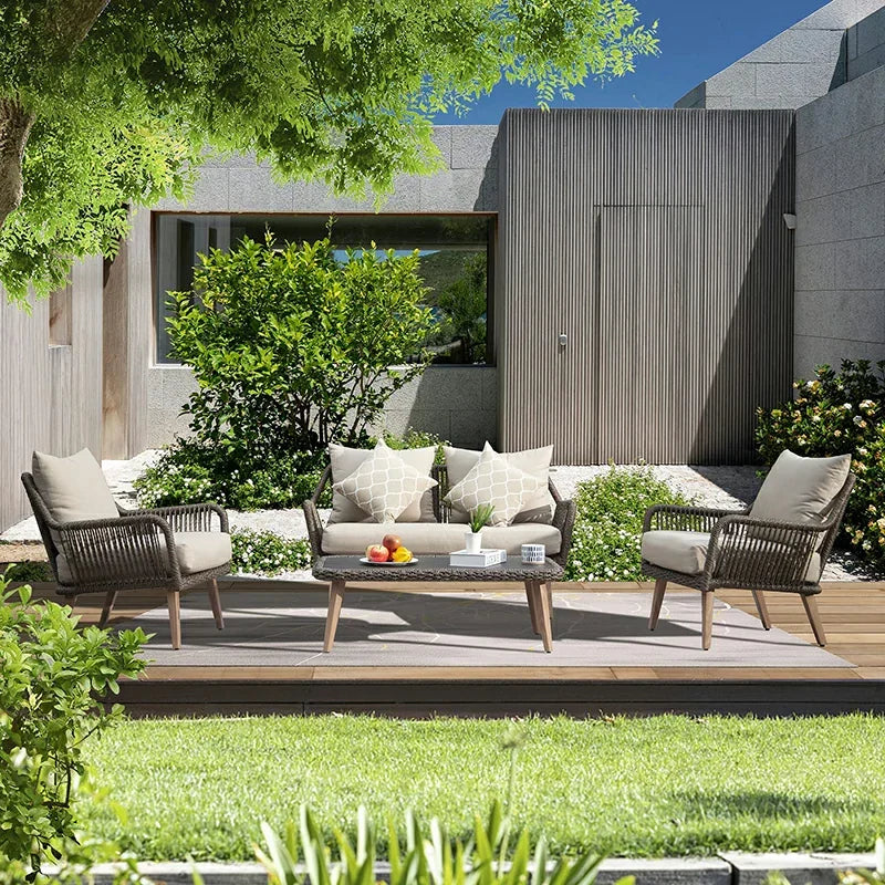 Rattan Sofa Set 4 Pieces - Khaki