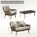Rattan Sofa Set 4 Pieces - Khaki