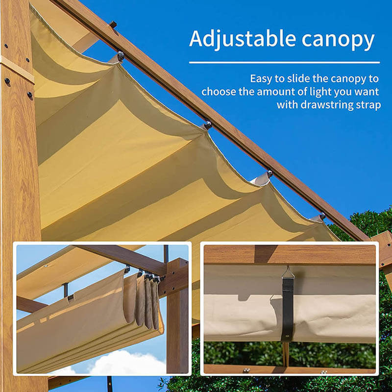 Fabric Top Pergola Wood-looking