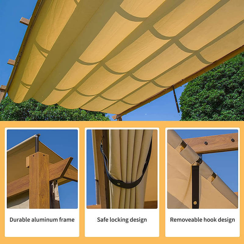 Fabric Top Pergola Wood-looking
