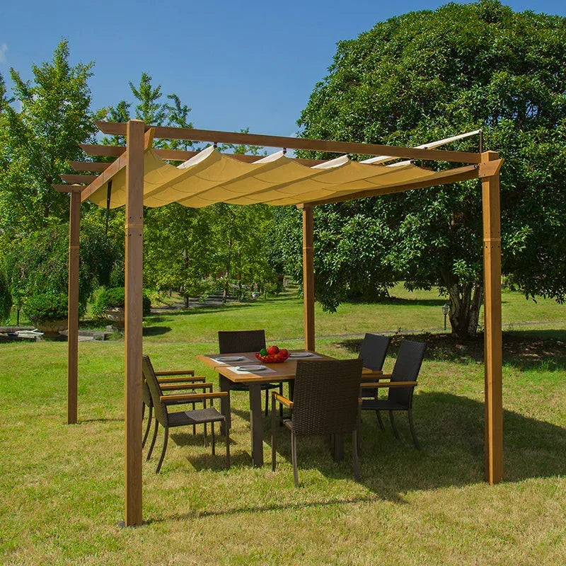 Fabric Top Pergola Wood-looking