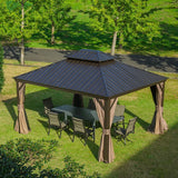 Hardtop Gazebo Brown with Drainage Gutters