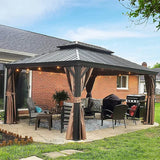 Hardtop Gazebo Brown with Drainage Gutters