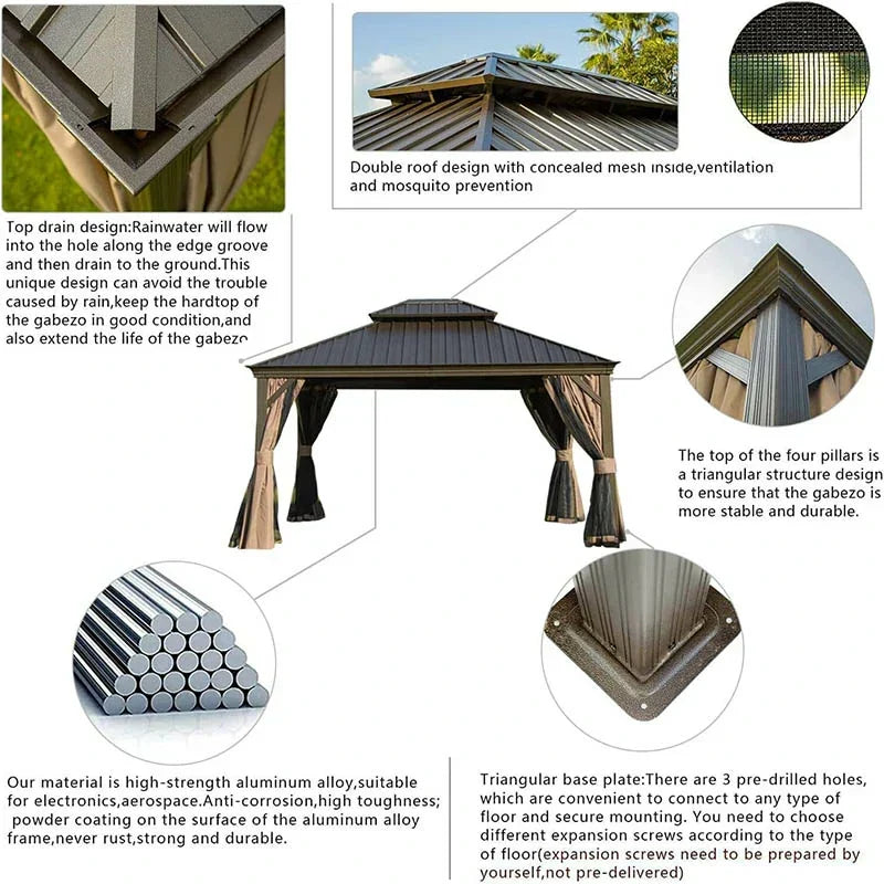 Hardtop Gazebo Brown with Drainage Gutters