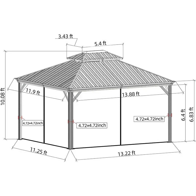 Hardtop Gazebo Brown with Drainage Gutters