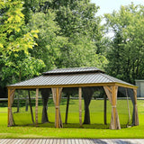 Hardtop Gazebo Wood-Looking with Drainage Gutters