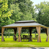 Hardtop Gazebo Wood-Looking with Drainage Gutters
