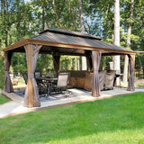 Hardtop Gazebo Wood-Looking with Drainage Gutters