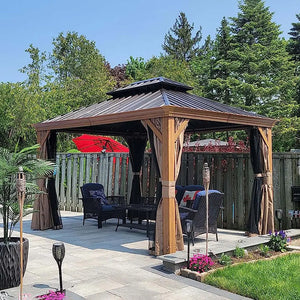 Hardtop Gazebo Wood-Looking with Drainage Gutters