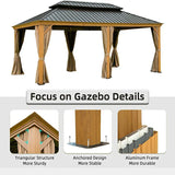 Hardtop Gazebo Wood-Looking with Drainage Gutters