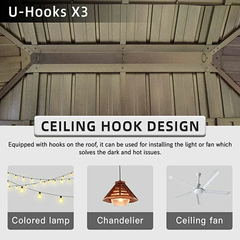 Hardtop Gazebo Wood-Looking with Drainage Gutters