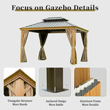 Hardtop Gazebo Wood-Looking with Drainage Gutters