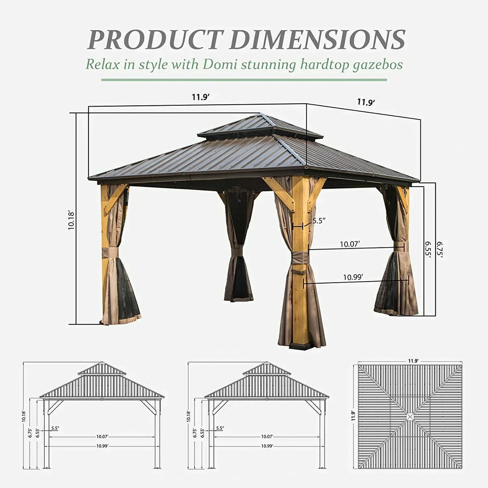 Wood Gazebo with Galvanized Steel Roof - Cedar Post